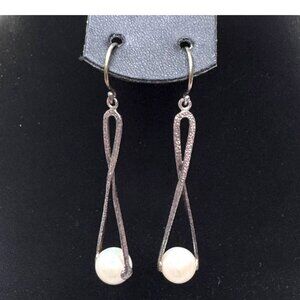 Vintage Sterling Silver Pearl Drop Dangle Earrings Elegant Twisted Design Israel